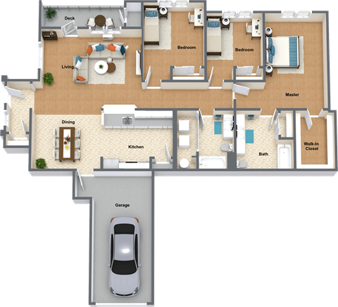 Floor plan for 3 beds, 2 baths, 1611 sqft